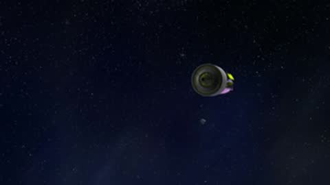 Animation of the rocket stage firing a thruster in the black void of space