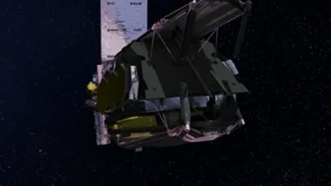 Animation of James Webb Space Telescope in orbit above Earth.