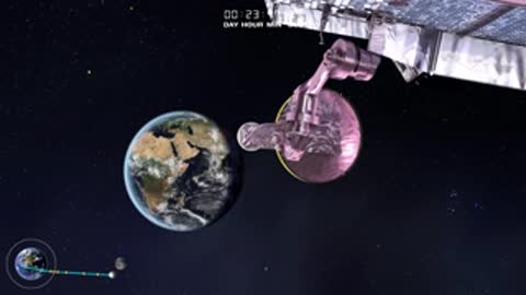 Animation of telescope mechanical arm deploying a pink protective cover.