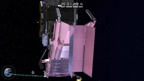Animation of mid-boom arms extending outward on telescope sunshield.