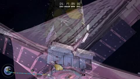 Close-up animation of individual sunshield layers separating and tensioning.