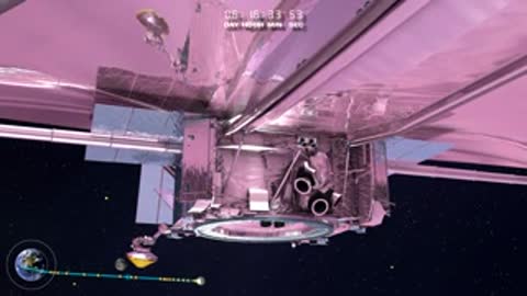 Close-up animation of telescope central hub and mechanical deployment motors.