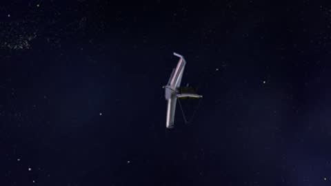 Animation showing distant JWST traveling along its orbital path in deep space.