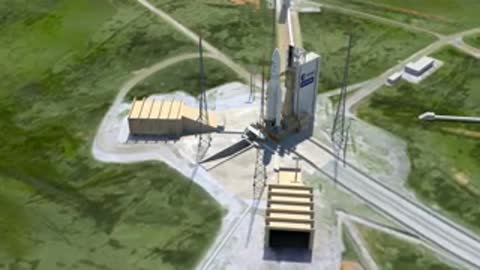 Aerial shot of the launch pad and surrounding terrain from a high angle