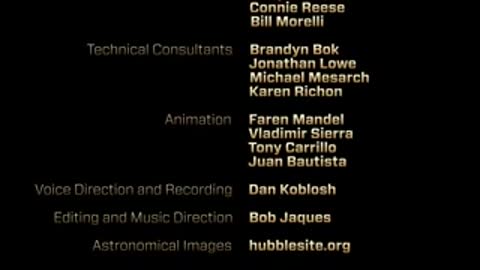 End credits listing crew members and technical consultants on a dark background.