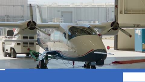 Close-up of the electric propulsion aircraft inside the hangar