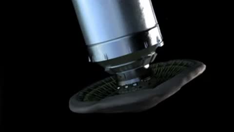 Animation of a spacecraft mechanism deploying an inflatable aeroshell structure