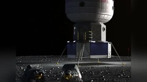 Animation of a lunar lander touching down on the Moon with astronauts.