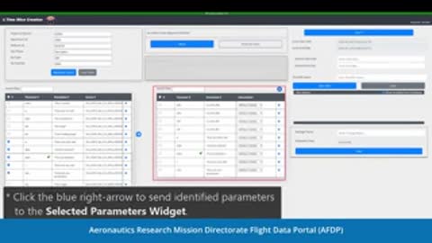 Computer screen displaying data parameter selection widgets within the flight data portal interface.