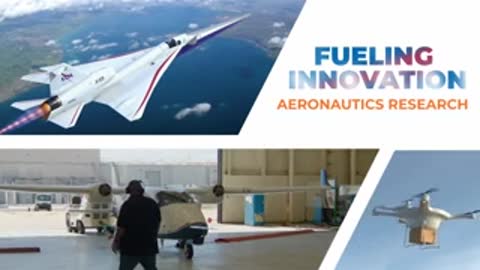 NASA branding and supersonic aircraft animation with facility scenes