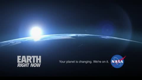 NASA "Earth Right Now" title card with Earth's horizon and sunrise