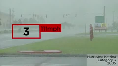 Ground-level view of Hurricane Katrina with heavy rain and wind