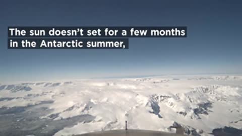 Sunny landscape in Antarctica during continuous daylight in summer.