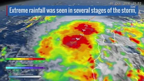 Rainfall radar map of Hurricane Matthew showing extreme rainfall stages