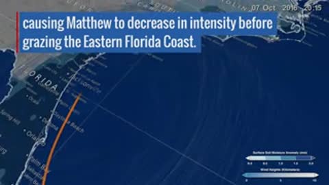 Map showing Hurricane Matthew decreasing in intensity before grazing the Eastern Florida Coast