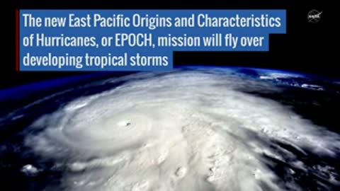 Animated view of a tropical storm over Earth with the East Pacific EPOCH mission text