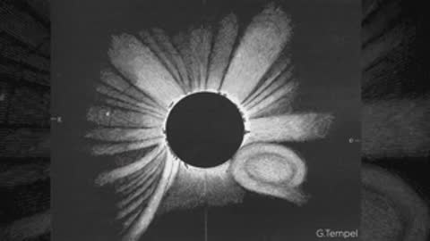 Historical drawing of the 1860 solar eclipse with a highlighted loop by G. Tempel