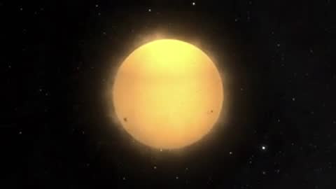 Animated yellow star expanding and shrinking in deep space