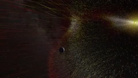 Earth in space with solar wind particle streams flowing past