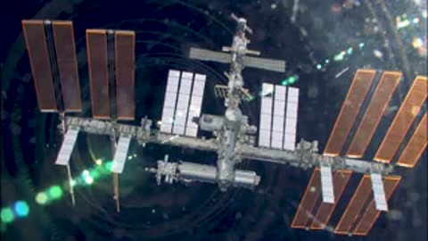 An animated view of the International Space Station in orbit.