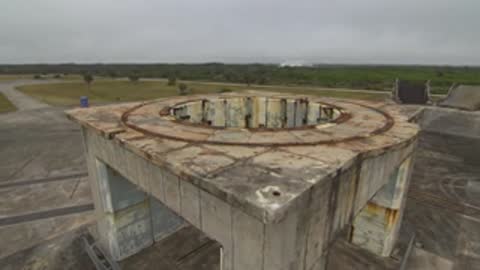 High angle view of a concrete structure with an opening on top.