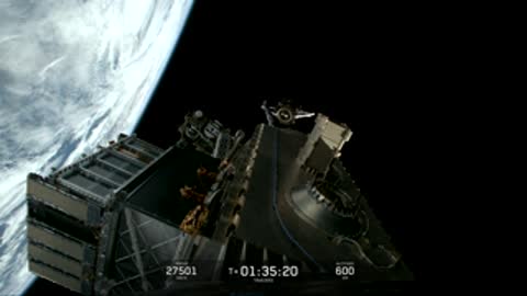 Satellite in orbit with Earth curving in the background.