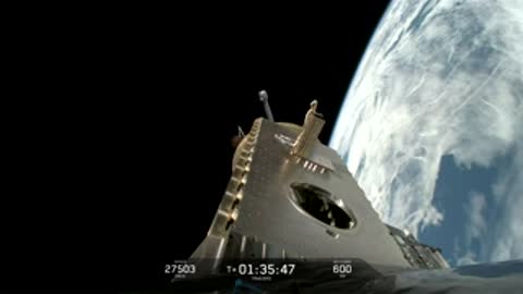 Satellite module against the backdrop of Earth's horizon.
