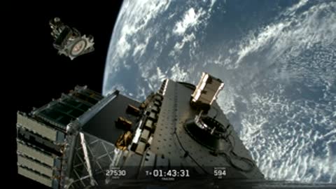 Satellite detaches from the main spacecraft assembly in orbit.