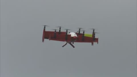 A drone flying in the sky during a test.