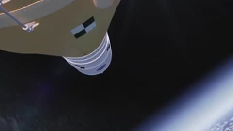 Medium animation of rocket stages separating in space above Earth, period details.