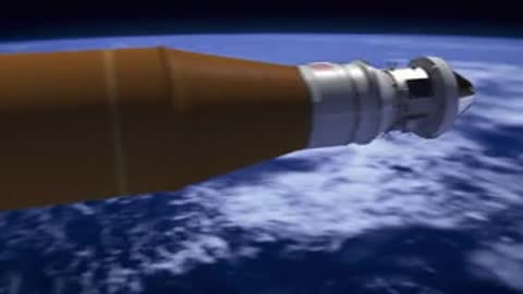 Medium animation of the rocket body cruising in orbit above Earth, period details.