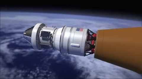Medium animation of the spacecraft payload attached to the rocket stage, period details.