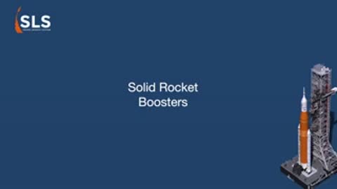 SLS title card graphic with animated rocket launch icon.