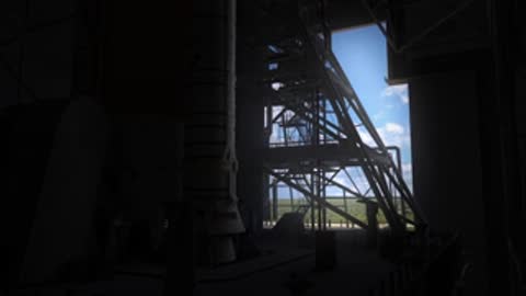 medium shot looking out from interior structure to bright daylight