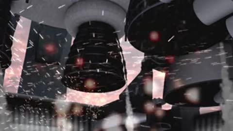 close up under rocket engines before ignition with sparks flying