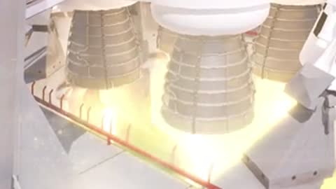 Medium animation of rocket engines igniting and glowing with flames, period details.
