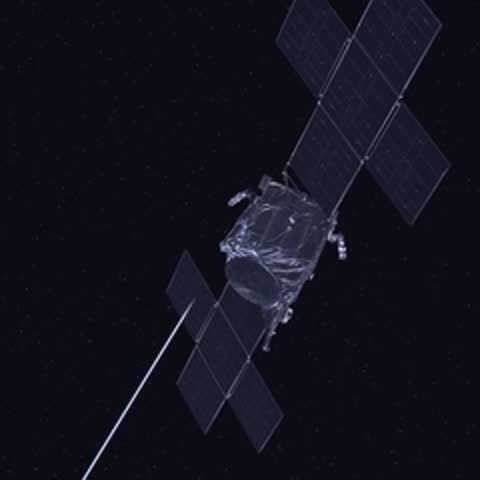 Observatory dome at night and diagrams illustrating deep space communication signals.