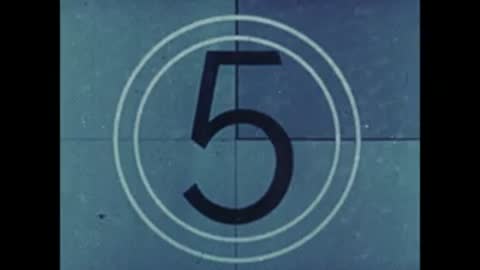 Film leader countdown showing numbers seven, five, and three on a blue background