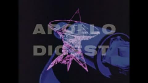 Abstract psychedelic animation with text reading Apollo Digest over a rocket