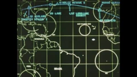 A radar tracking screen displaying a map of South America and flight paths.