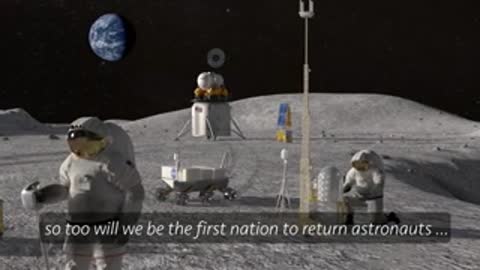 Animated lunar surface with astronauts and equipment