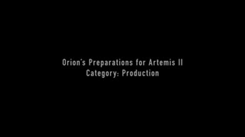Title card showing Orion's Preparations for Artemis II documentary production category