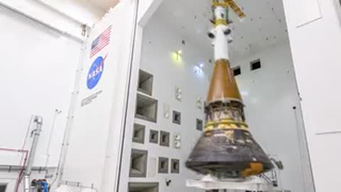 Orion spacecraft positioned inside large NASA Glenn test chamber facility