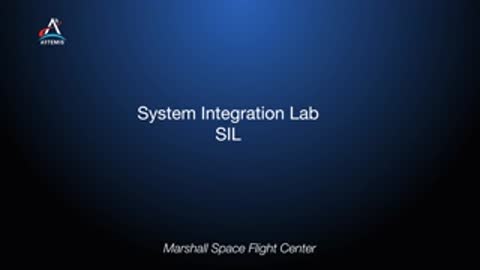 A blue title card for the System Integration Lab at Marshall Space Flight Center.