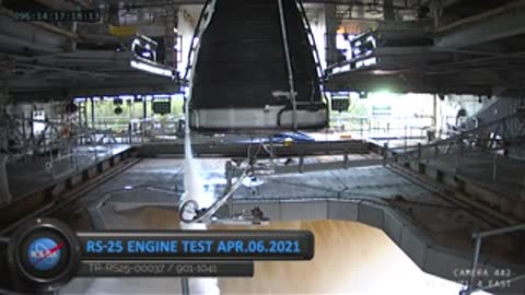 Interior view of the RS-25 engine test stand before ignition.
