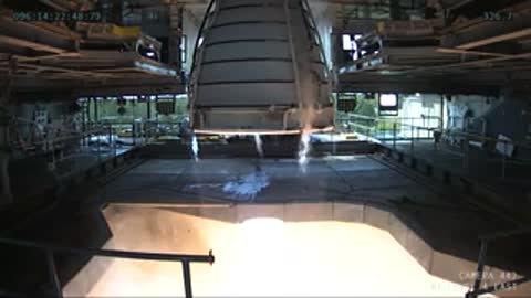Interior view of the RS-25 engine nozzle continuing to fire.