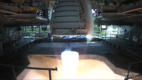 Interior view of the engine nozzle as the firing test concludes.