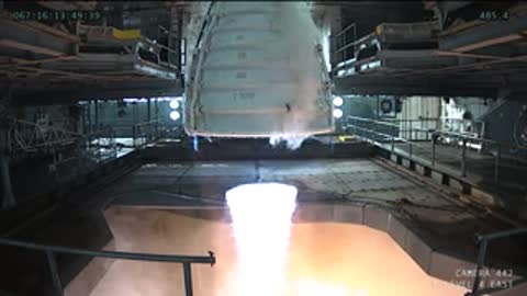 Medium view of the rocket engine nozzle firing downwards.