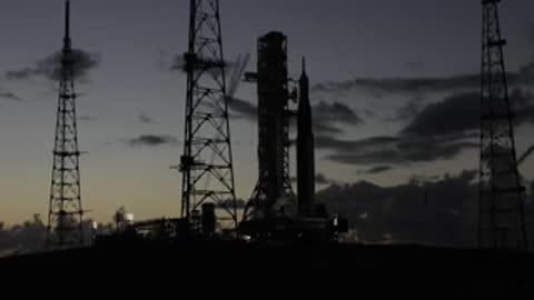 Rocket on launch pad at twilight before launch