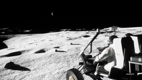 Lunar rover with dummy driving on the moon.